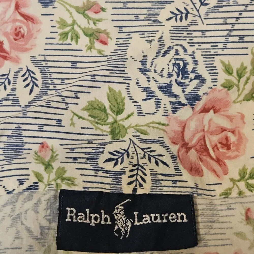 Ralph Lauren Standard Pillowcase Roses Blue Pink Floral Indigo Cottage
